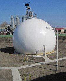 A spherical biogas storage tank installed in Hungary